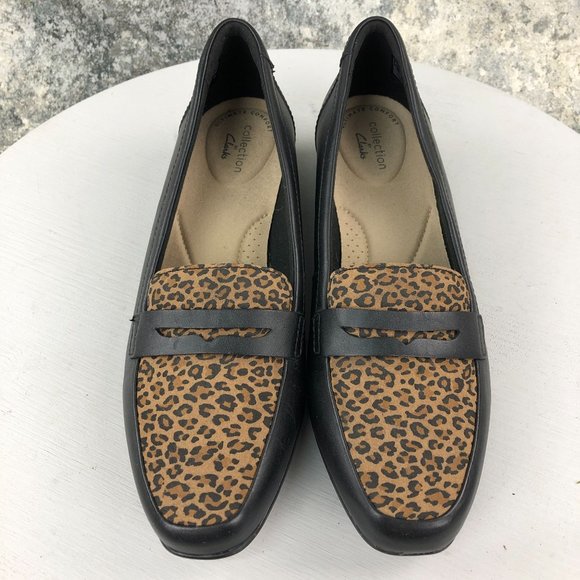 Clarks Collection Women's Size 8M Juliet Coast Black Leopard Brown Penny Loafers - Picture 3 of 13